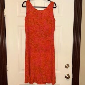 Bali Batiks Hand Painted Sleeveless Dress SM Orange/Pink Sequins Resort Like New